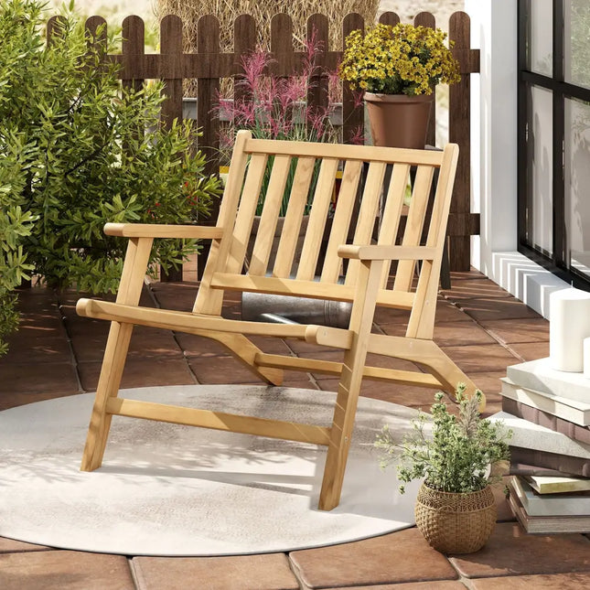 Teak Wood Outdoor Reclining Chair with Comfortable Backrest and Armrests - Natural - Outdoor Seating & Patio Chairs