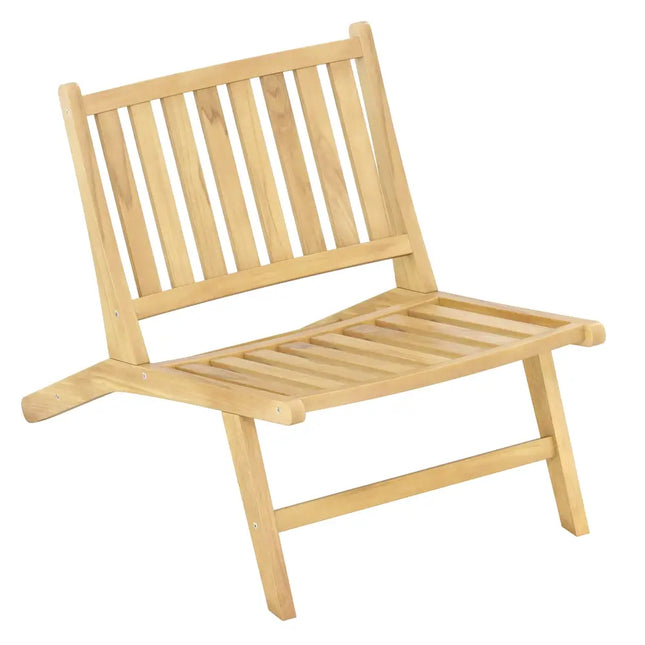 Teak Wood Outdoor Reclining Chair with Comfortable Backrest - Natural - Beach & Lawn Chairs