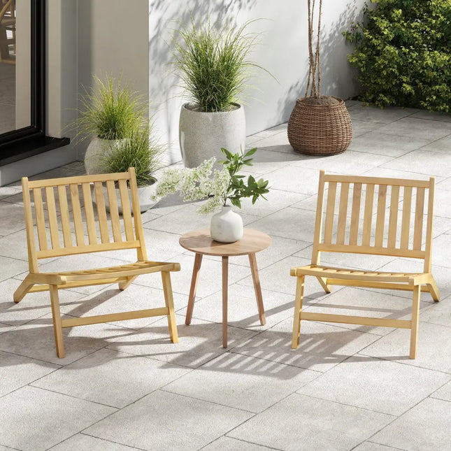 Teak Wood Outdoor Reclining Chair with Comfortable Backrest - Natural - Beach & Lawn Chairs