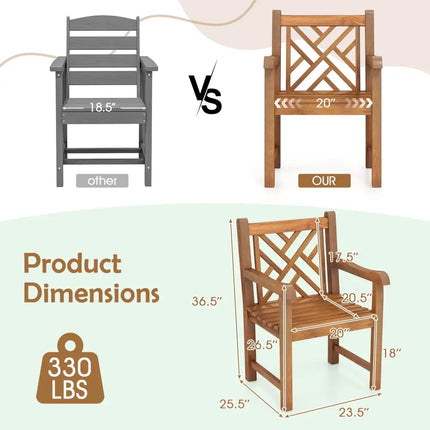 Teak Wood Patio Dining Chair with Slatted Seat Cross-Rhombus Backrest and Solid Legs - Natural - Patio Dining Chairs