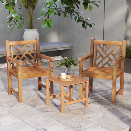Teak Wood Patio Dining Chair with Slatted Seat Cross-Rhombus Backrest and Solid Legs - Natural - Patio Dining Chairs