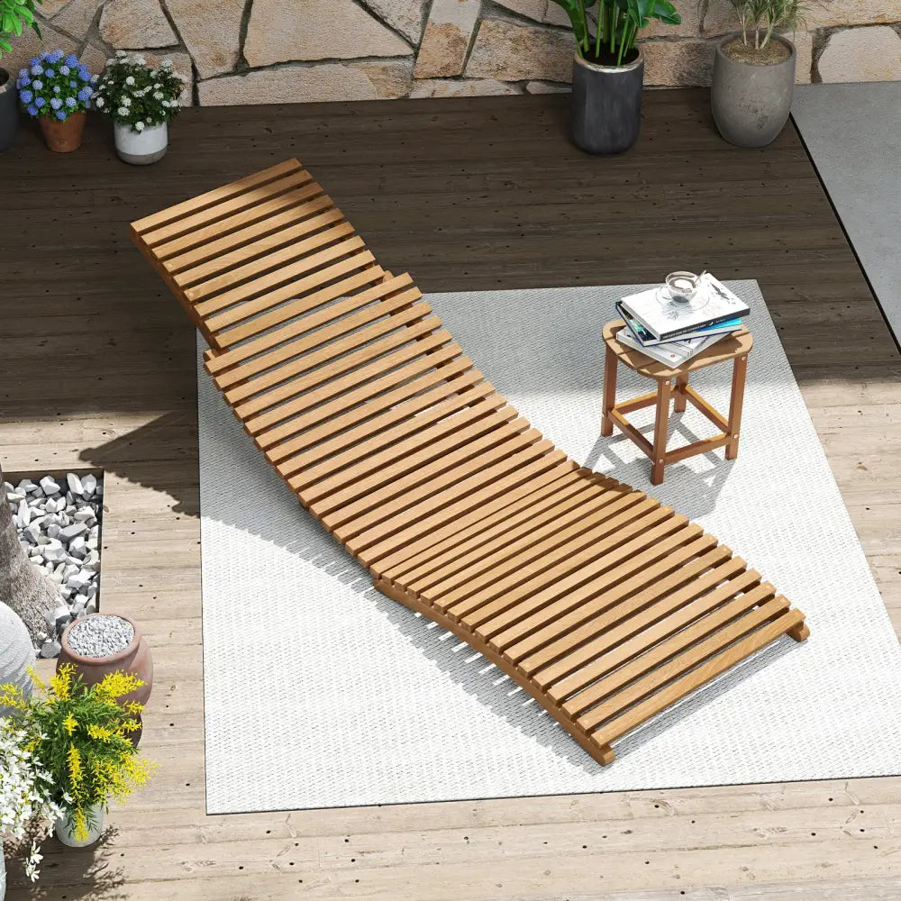 Teak Wood Patio Folding Chaise Lounge Chair with Slatted Seat-1 - Outdoor Chaise Lounges
