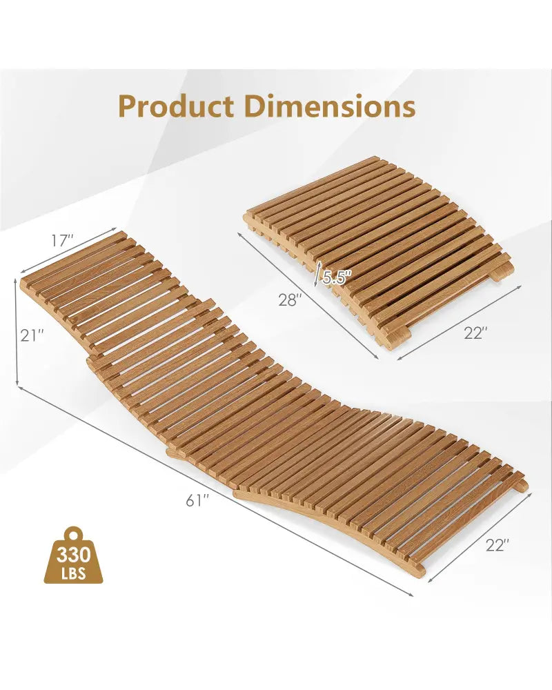 Teak Wood Patio Folding Chaise Lounge Chair with Slatted Seat-1 - Outdoor Chaise Lounges