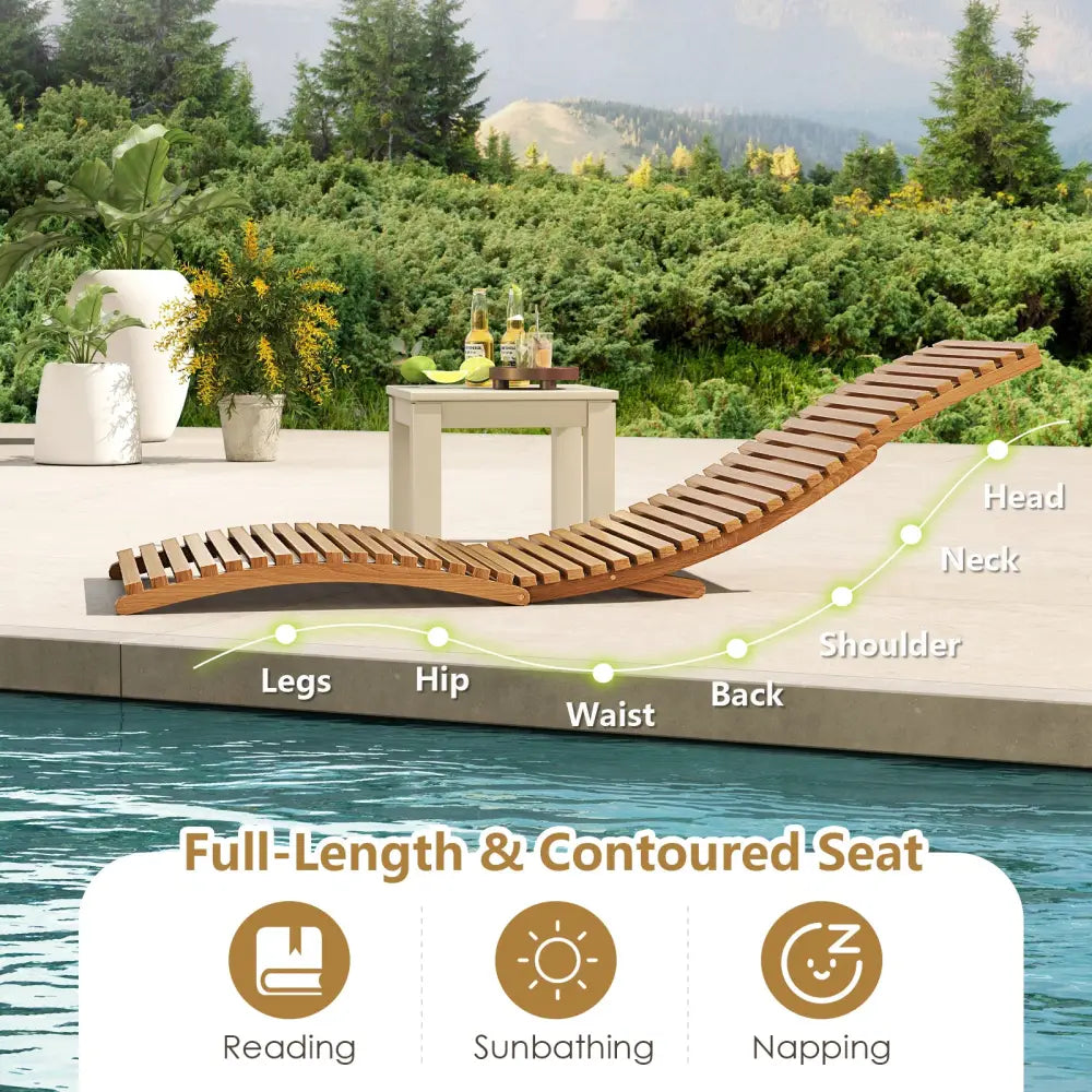 Teak Wood Patio Folding Chaise Lounge Chair with Slatted Seat-1 - Outdoor Chaise Lounges