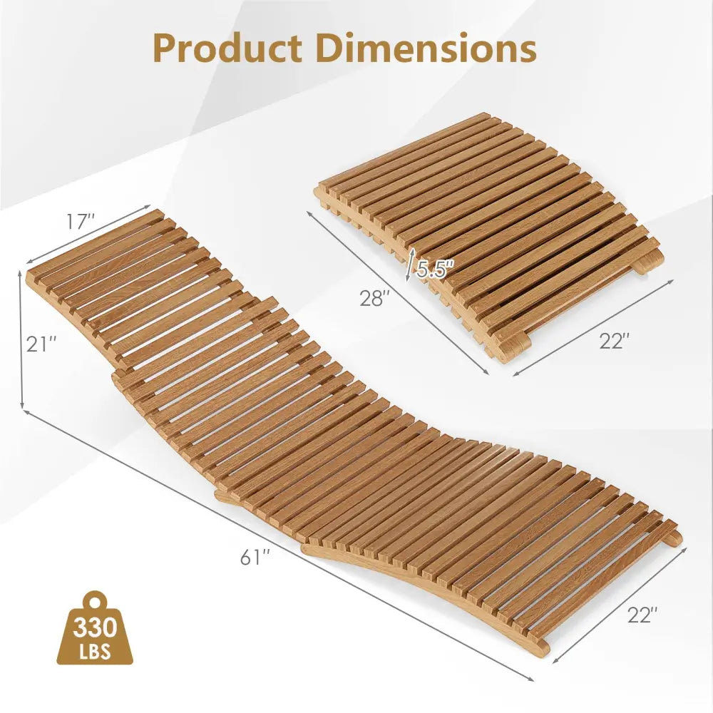 Teak Wood Patio Folding Chaise Lounge Chair with Slatted Seat-1 - Outdoor Chaise Lounges