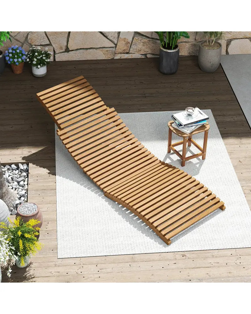 Teak Wood Patio Folding Chaise Lounge Chair with Slatted Seat-1 - Outdoor Chaise Lounges