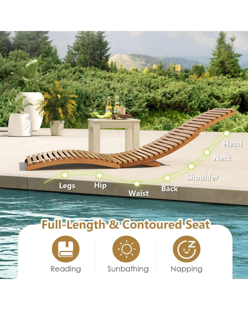 Teak Wood Patio Folding Chaise Lounge Chair with Slatted Seat-1 - Outdoor Chaise Lounges