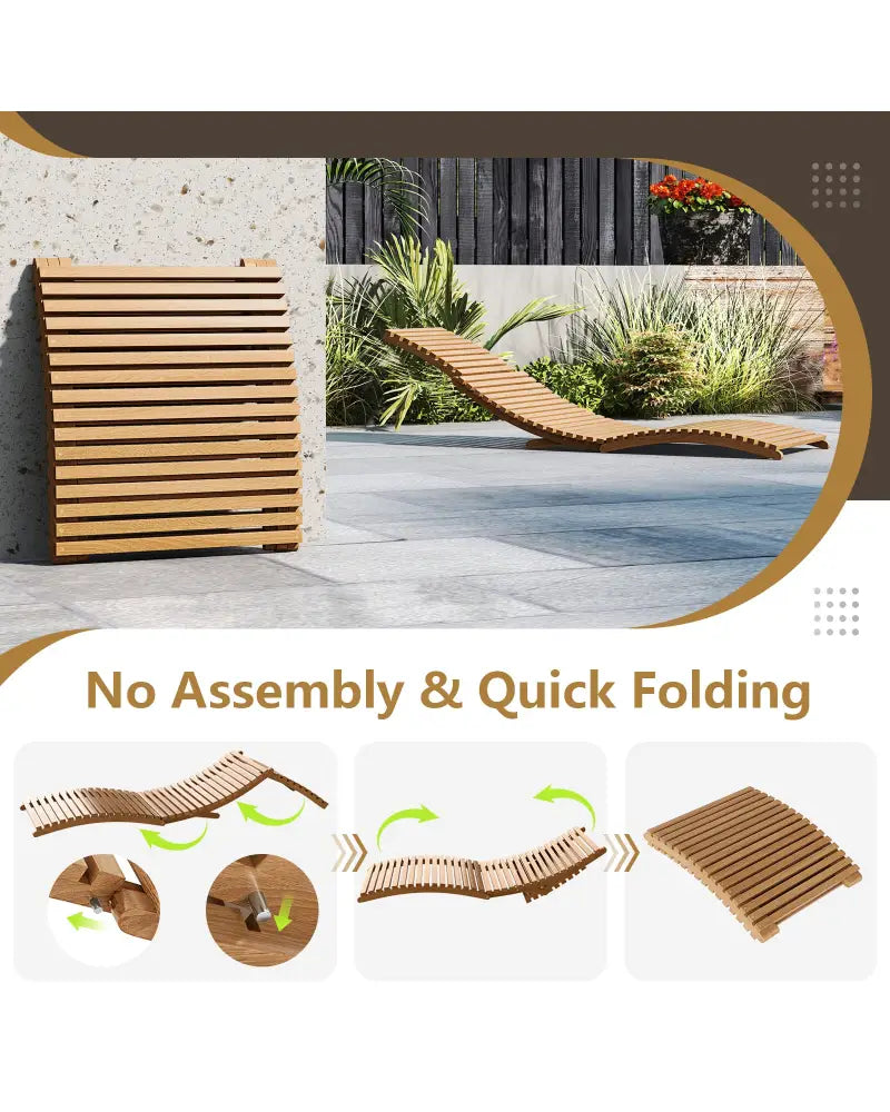 Teak Wood Patio Folding Chaise Lounge Chair with Slatted Seat-1 - Outdoor Chaise Lounges