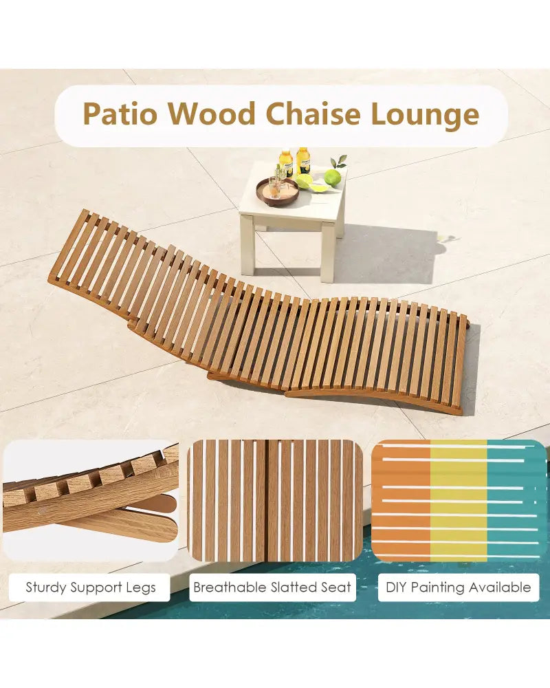 Teak Wood Patio Folding Chaise Lounge Chair with Slatted Seat-1 - Outdoor Chaise Lounges
