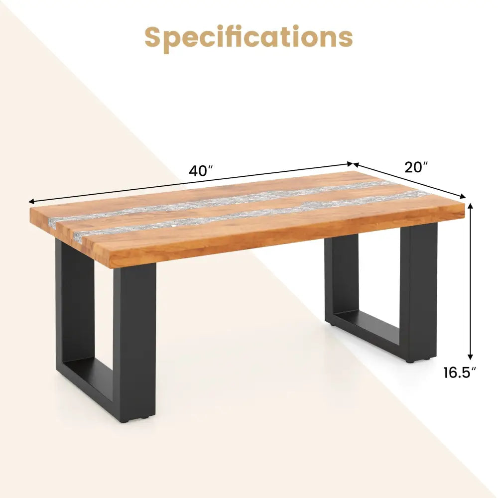 Teak Wood Patio Table with River Feel Epoxy Tabletop - Natural - Coffee Tables