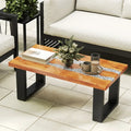 Teak Wood Patio Table with River Feel Epoxy Tabletop - Natural - Coffee Tables