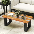 Teak Wood Patio Table with River Feel Epoxy Tabletop - Natural - Coffee Tables
