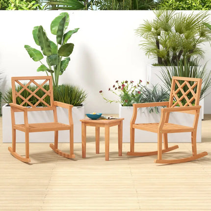 Teak Wood Rocking Chair Oversized Porch Rocker with Backrest and Slatted Seat - Brown - Patio Rocking Chairs & Gliders