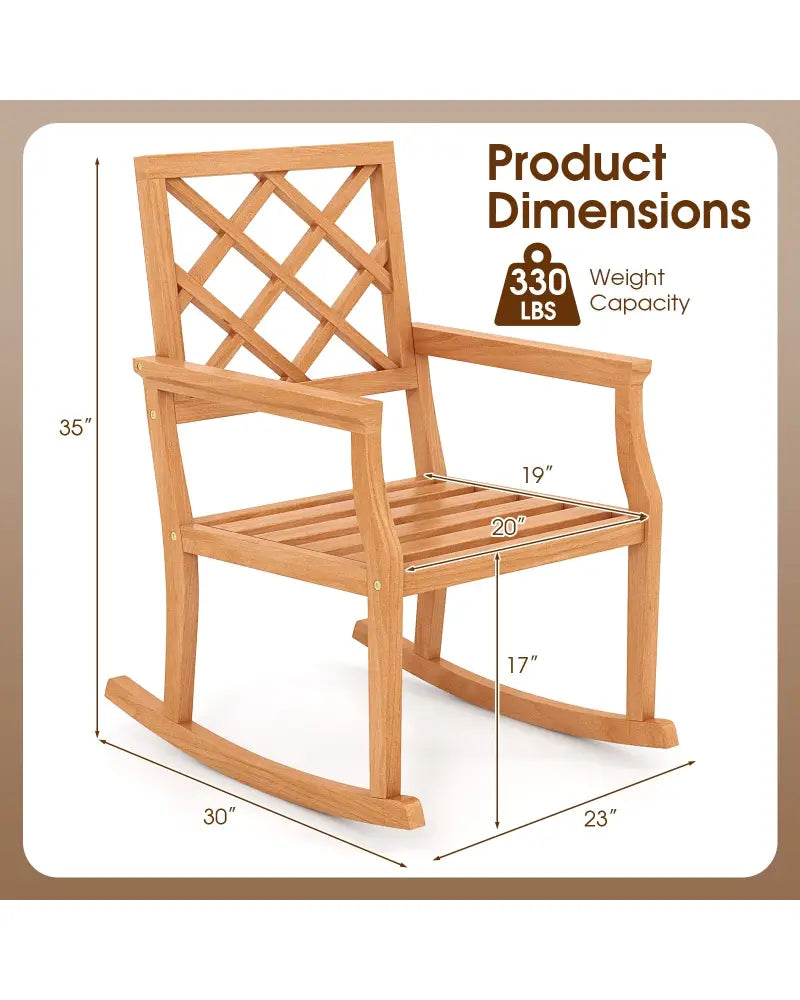 Teak Wood Rocking Chair Oversized Porch Rocker with Backrest and Slatted Seat - Brown - Patio Rocking Chairs & Gliders