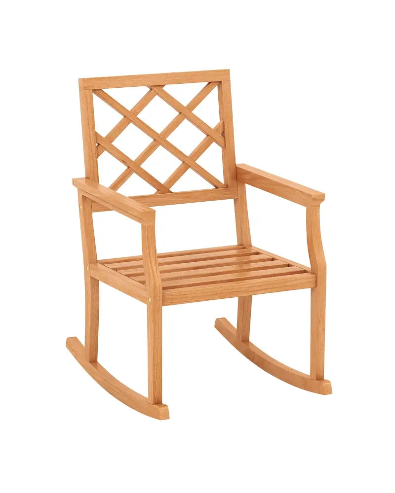 Teak Wood Rocking Chair Oversized Porch Rocker with Backrest and Slatted Seat - Brown - Patio Rocking Chairs & Gliders
