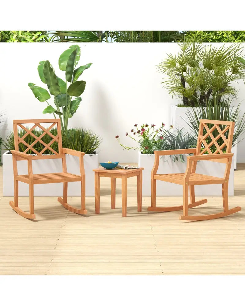 Teak Wood Rocking Chair Oversized Porch Rocker with Backrest and Slatted Seat - Brown - Patio Rocking Chairs & Gliders