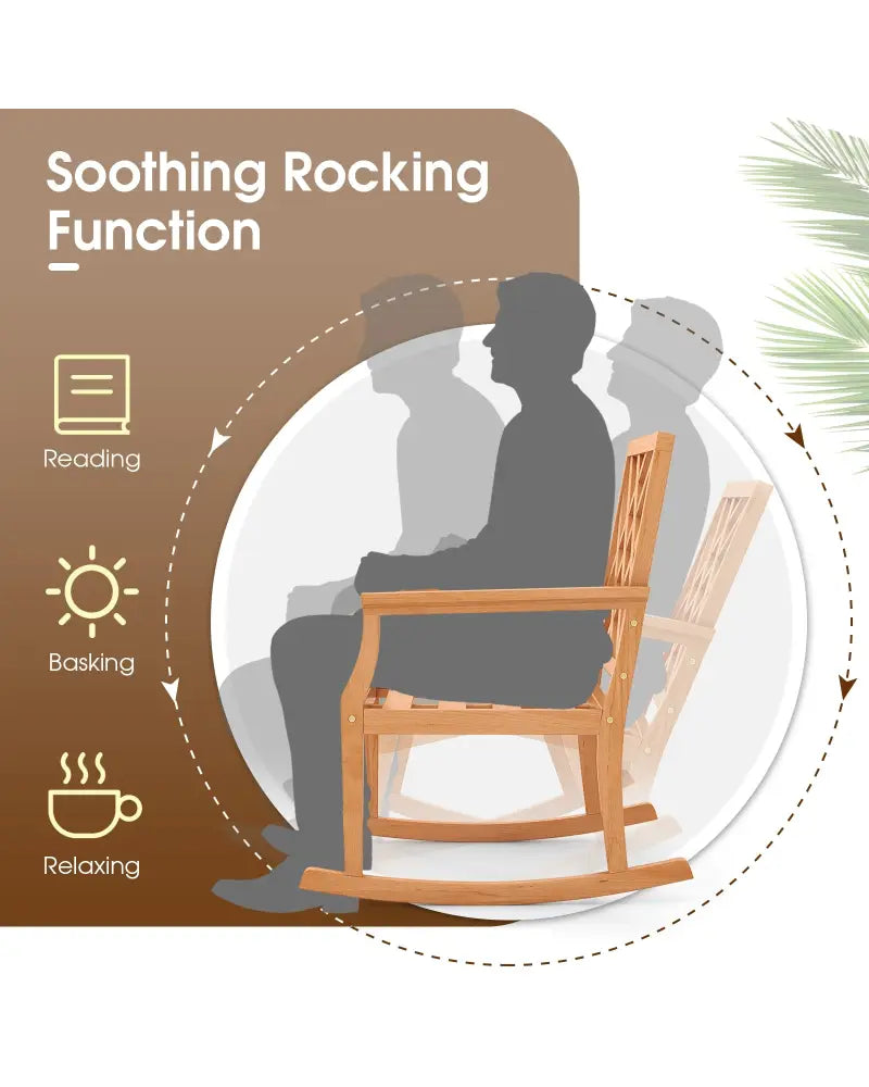 Teak Wood Rocking Chair Oversized Porch Rocker with Backrest and Slatted Seat - Brown - Patio Rocking Chairs & Gliders