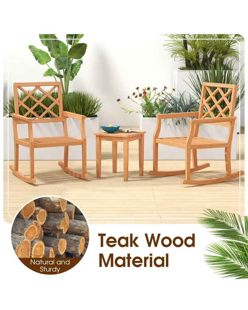 Teak Wood Rocking Chair Oversized Porch Rocker with Backrest and Slatted Seat - Brown - Patio Rocking Chairs & Gliders