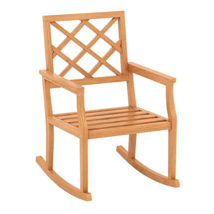 Teak Wood Rocking Chair Oversized Porch Rocker with Backrest and Slatted Seat - Brown - Patio Rocking Chairs & Gliders