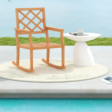 Teak Wood Rocking Chair Oversized Porch Rocker with Backrest and Slatted Seat - Brown - Patio Rocking Chairs & Gliders
