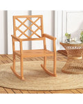 Teak Wood Rocking Chair Oversized Porch Rocker with Backrest and Slatted Seat - Brown - Patio Rocking Chairs & Gliders