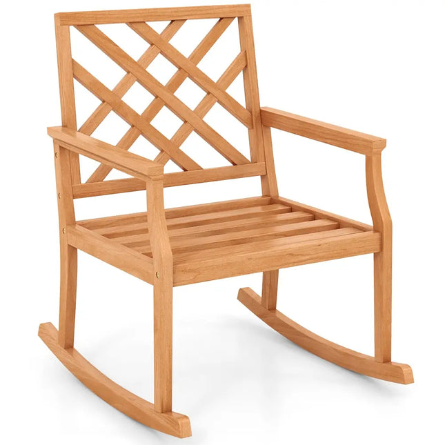 Teak Wood Rocking Chair with Backrest and Slatted Seat - Natural - Patio Rocking Chairs & Gliders