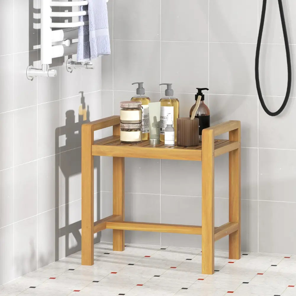 Teak Wood Shower Bench for Inside Shower Shaving Legs - Natural - Bath Safety
