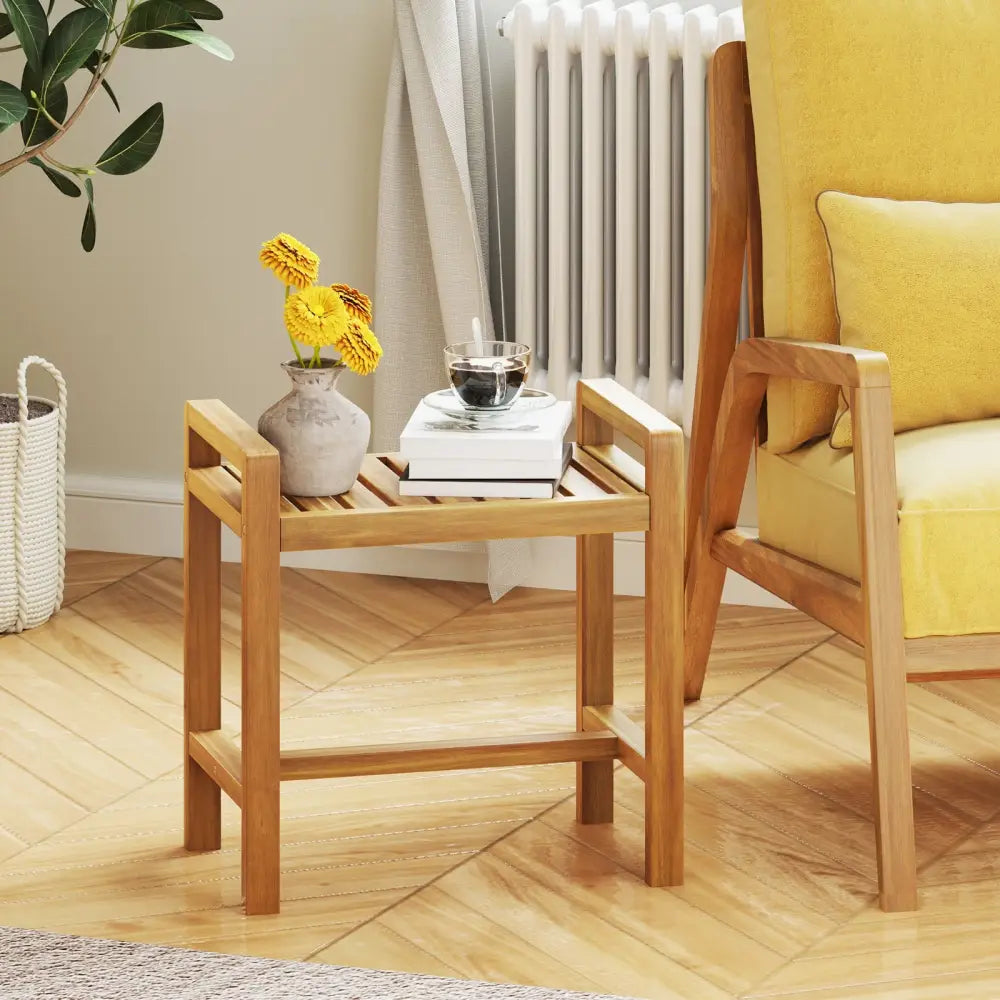 Teak Wood Shower Bench for Inside Shower Shaving Legs - Natural - Bath Safety