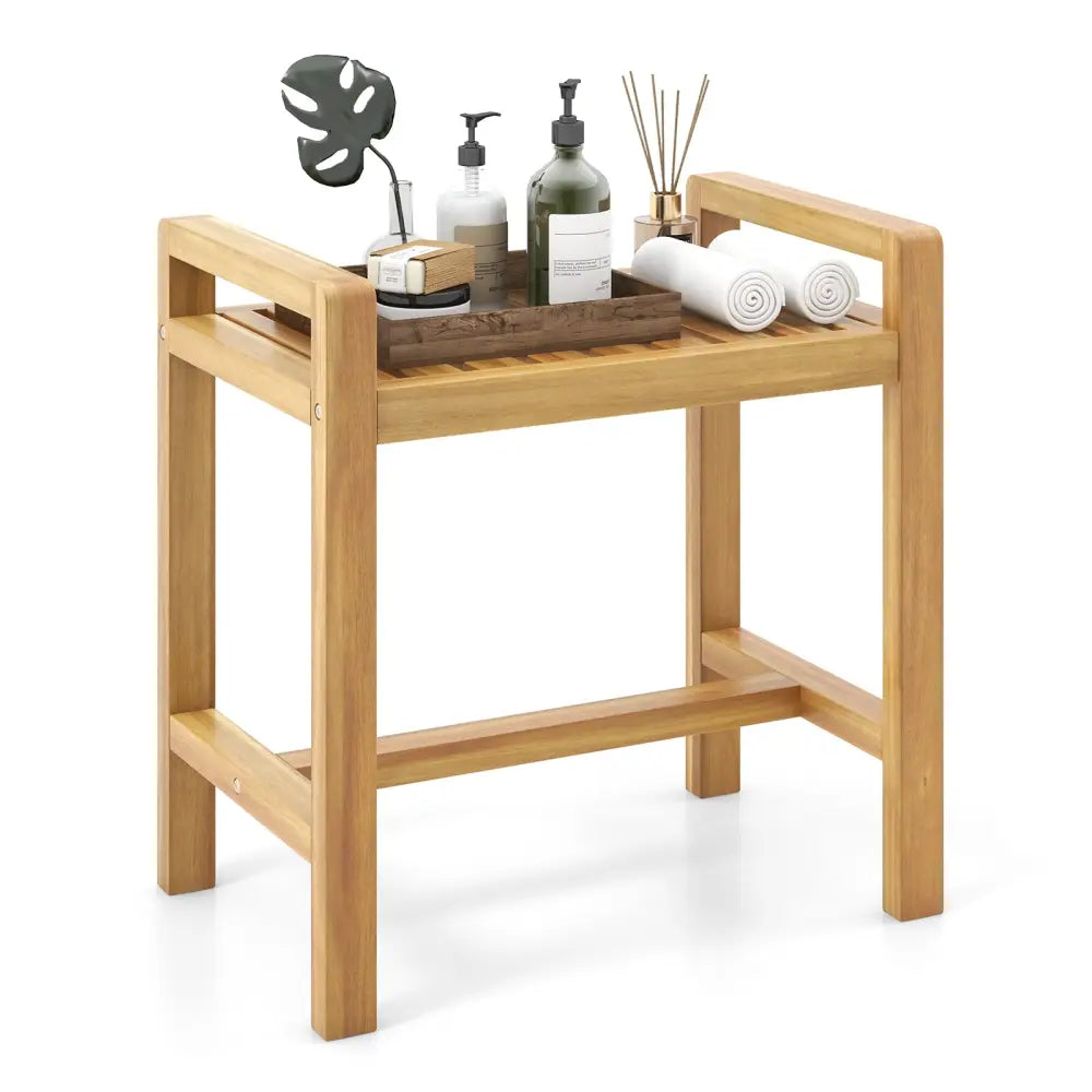 Teak Wood Shower Bench for Inside Shower Shaving Legs - Natural - Bath Safety