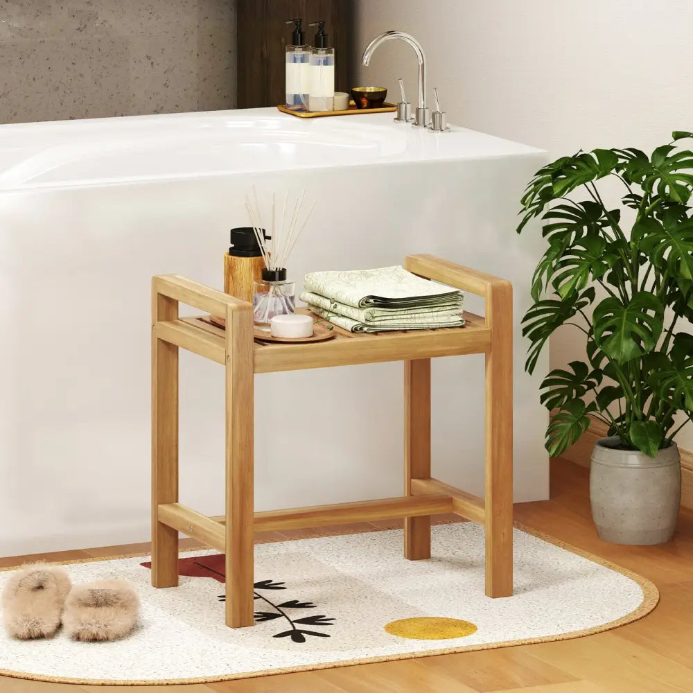 Teak Wood Shower Bench for Inside Shower Shaving Legs - Natural - Bath Safety