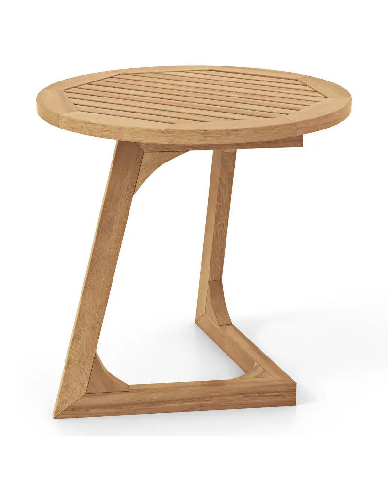 Teak Wood Side Table Round Sofa End Table with Slatted Tabletop - Natural - End & Side Tables
