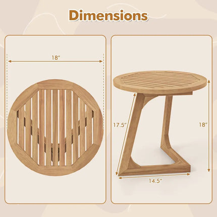 Teak Wood Side Table Round Sofa End Table with Slatted Tabletop - Natural - End & Side Tables
