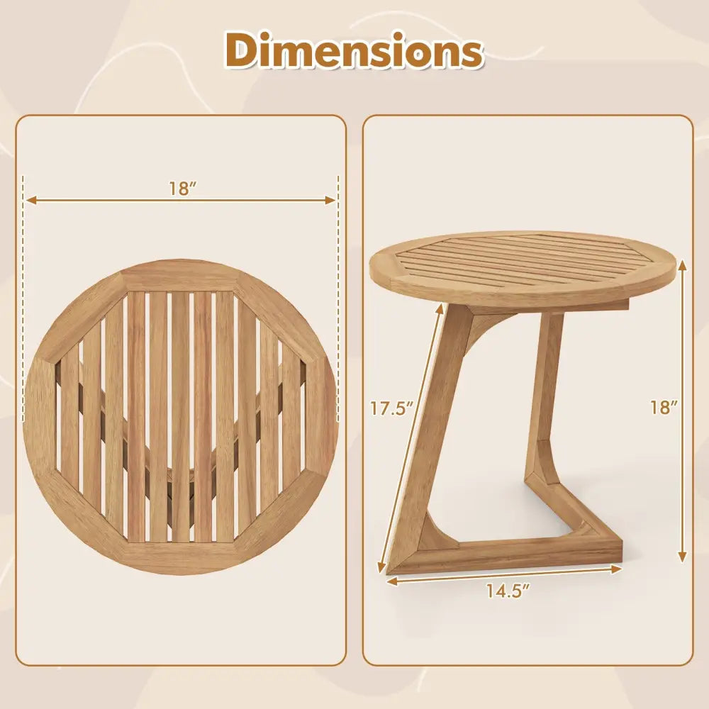 Teak Wood Side Table Round Sofa End Table with Slatted Tabletop - Natural - End & Side Tables