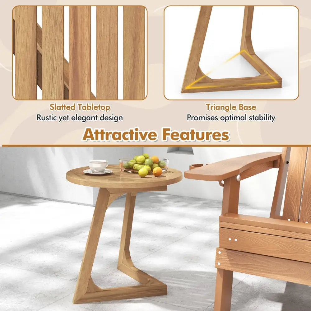 Teak Wood Side Table Round Sofa End Table with Slatted Tabletop - Natural - End & Side Tables