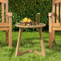 Teak Wood Side Table Round Sofa End Table with Slatted Tabletop - Natural - End & Side Tables