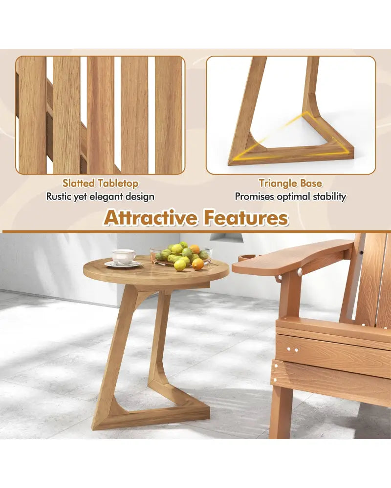 Teak Wood Side Table Round Sofa End Table with Slatted Tabletop - Natural - End & Side Tables