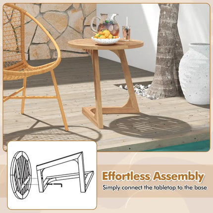 Teak Wood Side Table Round Sofa End Table with Slatted Tabletop - Natural - End & Side Tables
