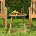 Teak Wood Side Table Round Sofa End Table with Slatted Tabletop - Natural - End & Side Tables