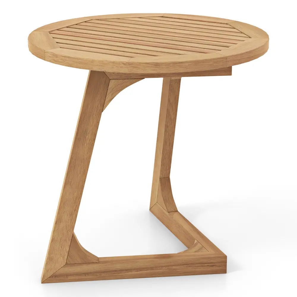Teak Wood Side Table Round Sofa End Table with Slatted Tabletop - Natural - End & Side Tables