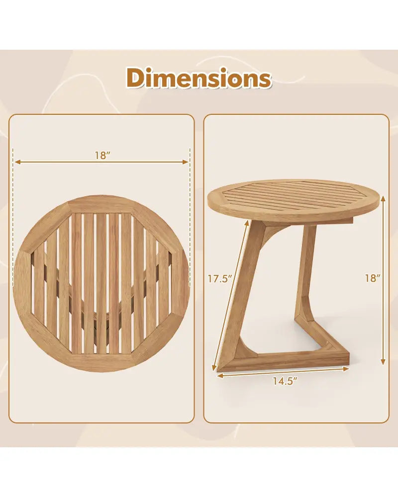 Teak Wood Side Table Round Sofa End Table with Slatted Tabletop - Natural - End & Side Tables