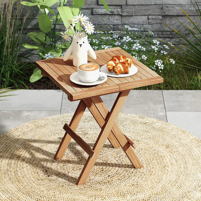 Teak Wood Square Coffee Table with X-shaped Legs and Slatted Tabletop - Natural - Patio Coffee Tables