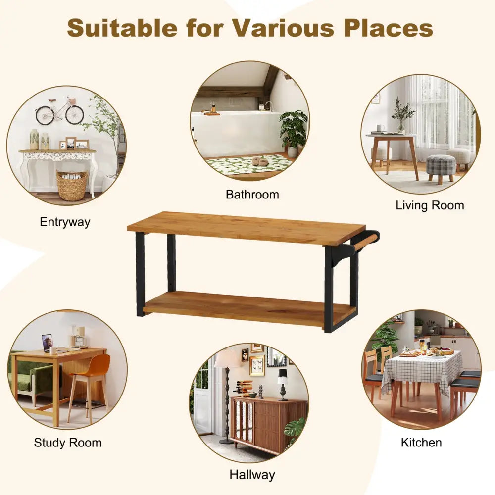 Teak Wood Wall Mounted Floating Shelves with Towel Bar - Natural - Towel Racks