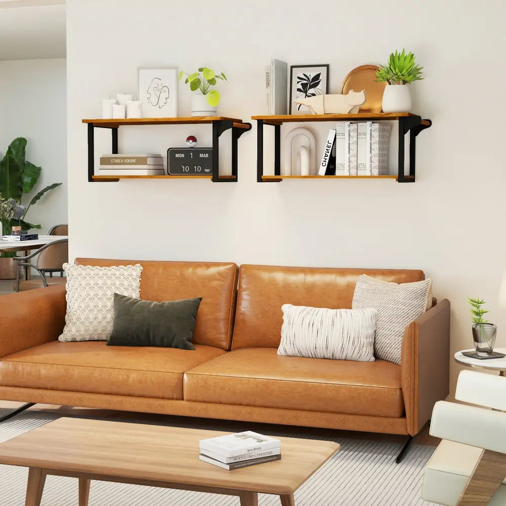 Teak Wood Wall Mounted Floating Shelves with Towel Bar - Natural - Towel Racks