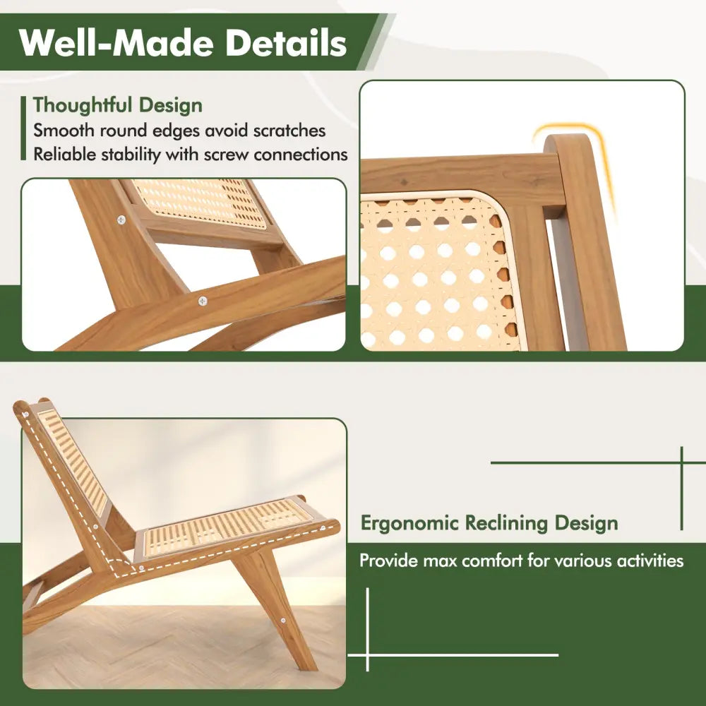 Teak Wooden Chair with Handwoven Rattan Seat and Backrest - Natural - Patio Dining Chairs