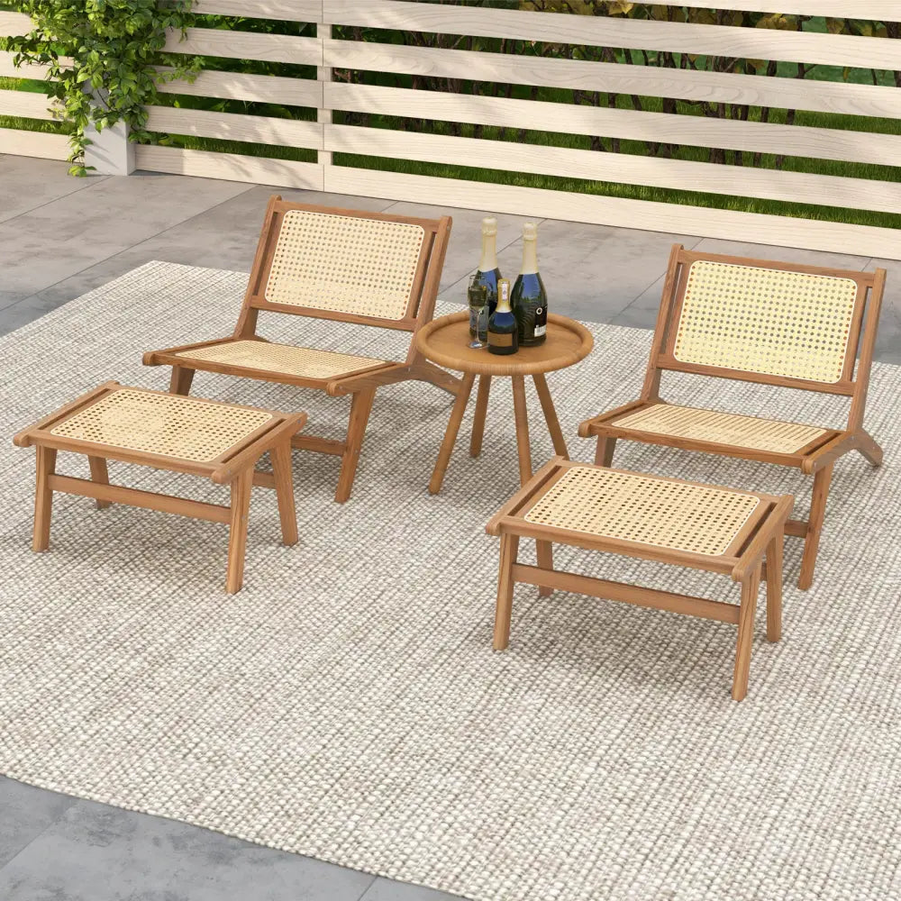 Teak Wooden Chair with Handwoven Rattan Seat and Backrest - Natural - Patio Dining Chairs
