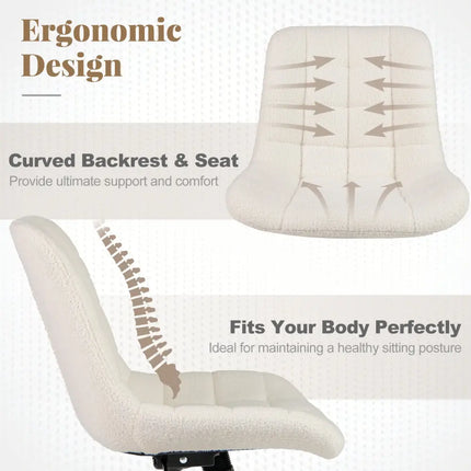 Teddy Fleece Armless Office Chair Makeup Vanity Chair-White - White - Armless Chairs