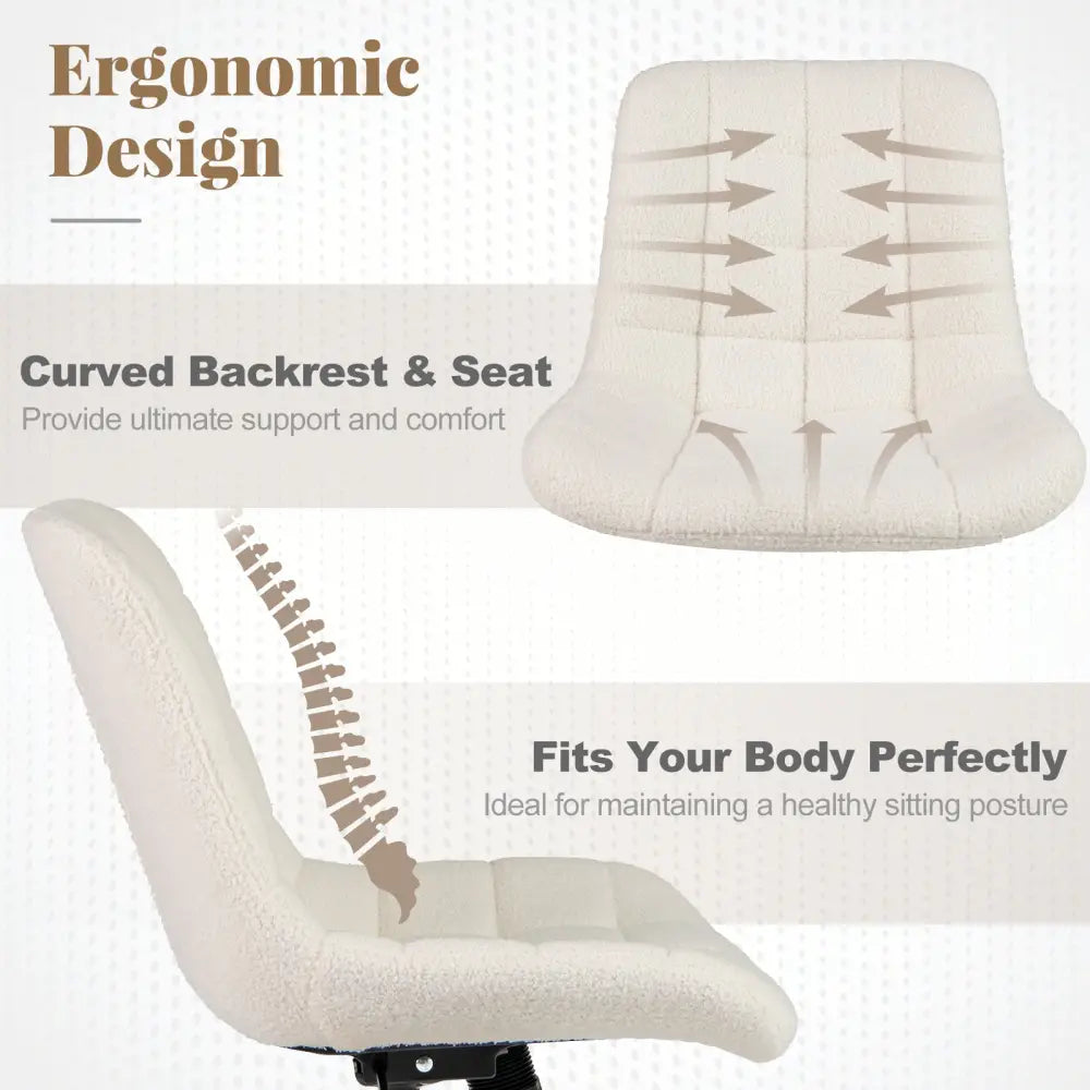 Teddy Fleece Armless Office Chair Makeup Vanity Chair-White - White - Armless Chairs