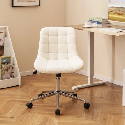 Teddy Fleece Armless Office Chair Makeup Vanity Chair-White - White - Armless Chairs