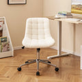 Teddy Fleece Armless Office Chair Makeup Vanity Chair-White - White - Armless Chairs