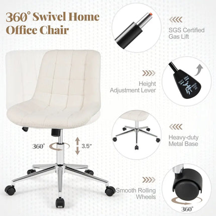 Teddy Fleece Armless Office Chair Makeup Vanity Chair-White - White - Armless Chairs